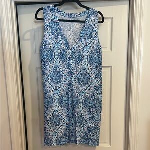 Lilly knit Blue and White Sleeveless Dress in Pima Cotton